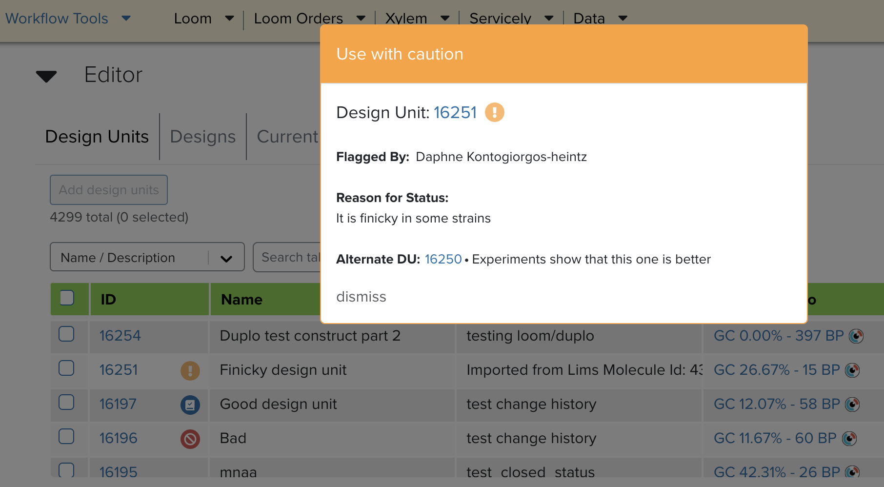 Design Status Screenshot