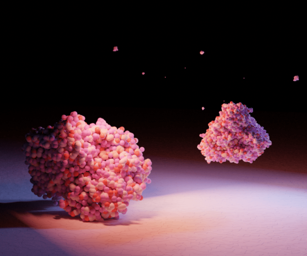 A 3D rendering of enzymes on a dark background