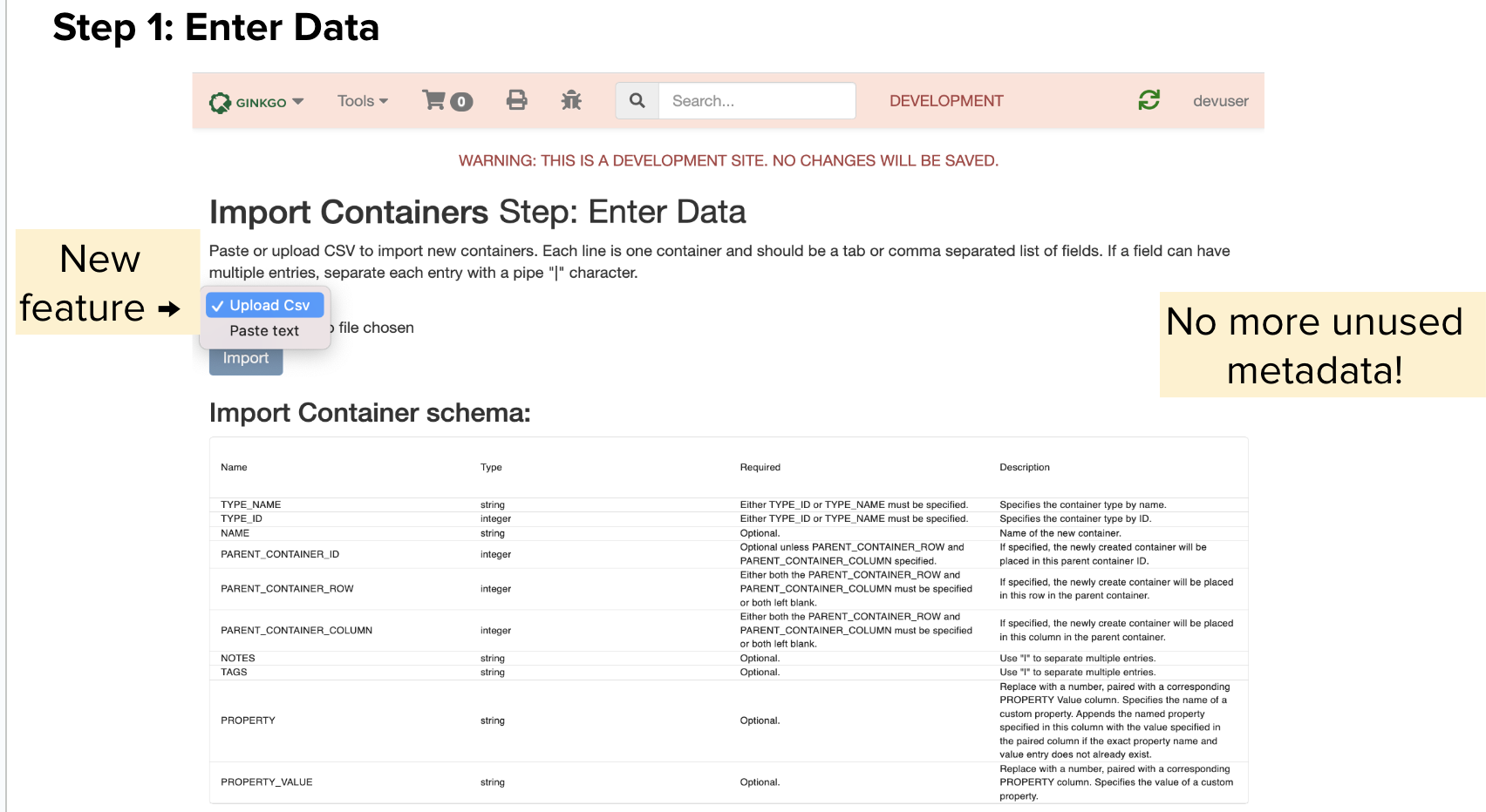 LIMS container import step 1 screenshot